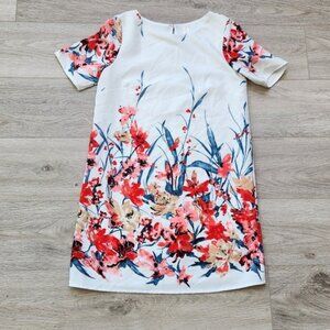 Peppermint Floral Sheath Dress Womens Small Pink Red Short Sleeves